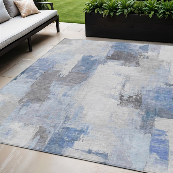 HomeRoots 5' Denim Blue and Ivory Abstract Area Rug – Stylish Washable Design for Indoor and Outdoor Use 5' X 8' 627630