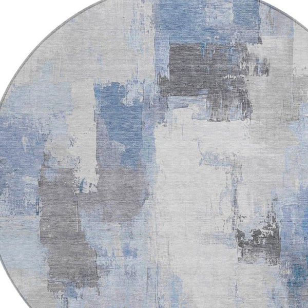 HomeRoots 5' Denim Blue and Ivory Abstract Area Rug – Stylish Washable Design for Indoor and Outdoor Use 8' Round 627631