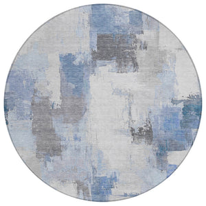 HomeRoots 5' Denim Blue and Ivory Abstract Area Rug – Stylish Washable Design for Indoor and Outdoor Use 8' Round 627631