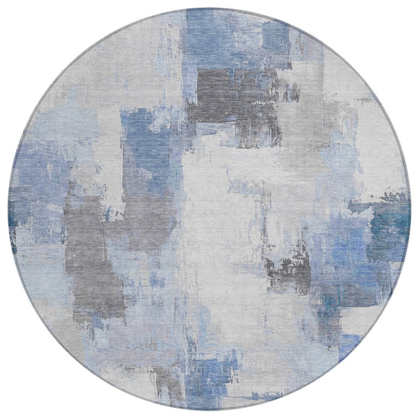 HomeRoots 5' Denim Blue and Ivory Abstract Area Rug – Stylish Washable Design for Indoor and Outdoor Use 8' Round 627631