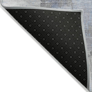HomeRoots 5' Denim Blue and Ivory Abstract Area Rug – Stylish Washable Design for Indoor and Outdoor Use 8' Round 627631
