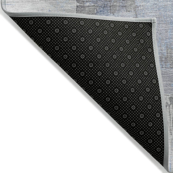 HomeRoots 5' Denim Blue and Ivory Abstract Area Rug – Stylish Washable Design for Indoor and Outdoor Use 8' Round 627631
