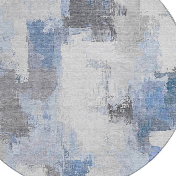 HomeRoots 5' Denim Blue and Ivory Abstract Area Rug – Stylish Washable Design for Indoor and Outdoor Use 8' Round 627631