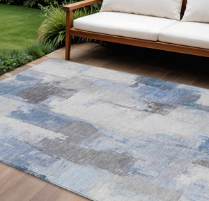 HomeRoots 5' Denim Blue and Ivory Abstract Area Rug – Stylish Washable Design for Indoor and Outdoor Use 8' X 10' 627632