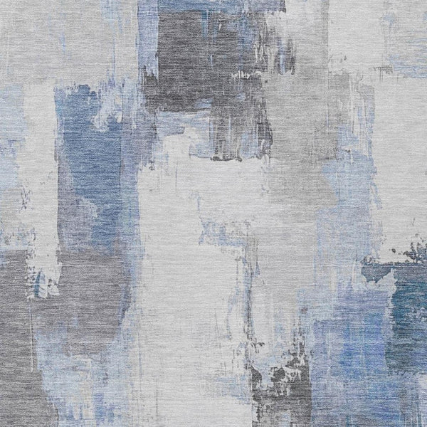 HomeRoots 5' Denim Blue and Ivory Abstract Area Rug – Stylish Washable Design for Indoor and Outdoor Use 8' X 10' 627632