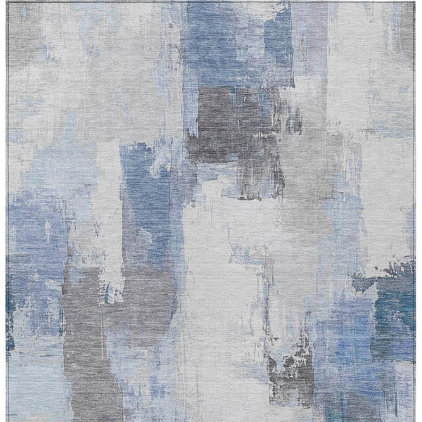 HomeRoots 5' Denim Blue and Ivory Abstract Area Rug – Stylish Washable Design for Indoor and Outdoor Use 8' X 10' 627632