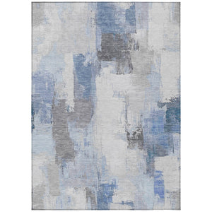 HomeRoots 5' Denim Blue and Ivory Abstract Area Rug – Stylish Washable Design for Indoor and Outdoor Use 8' X 10' 627632
