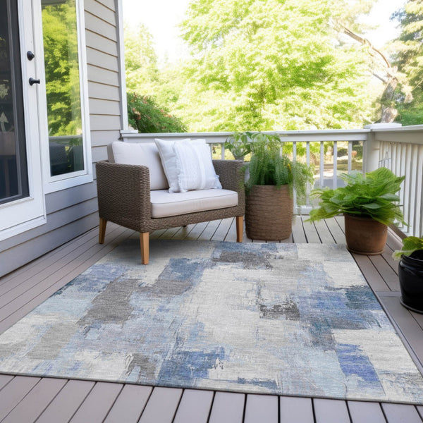 HomeRoots 5' Denim Blue and Ivory Abstract Area Rug – Stylish Washable Design for Indoor and Outdoor Use 8' X 10' 627632