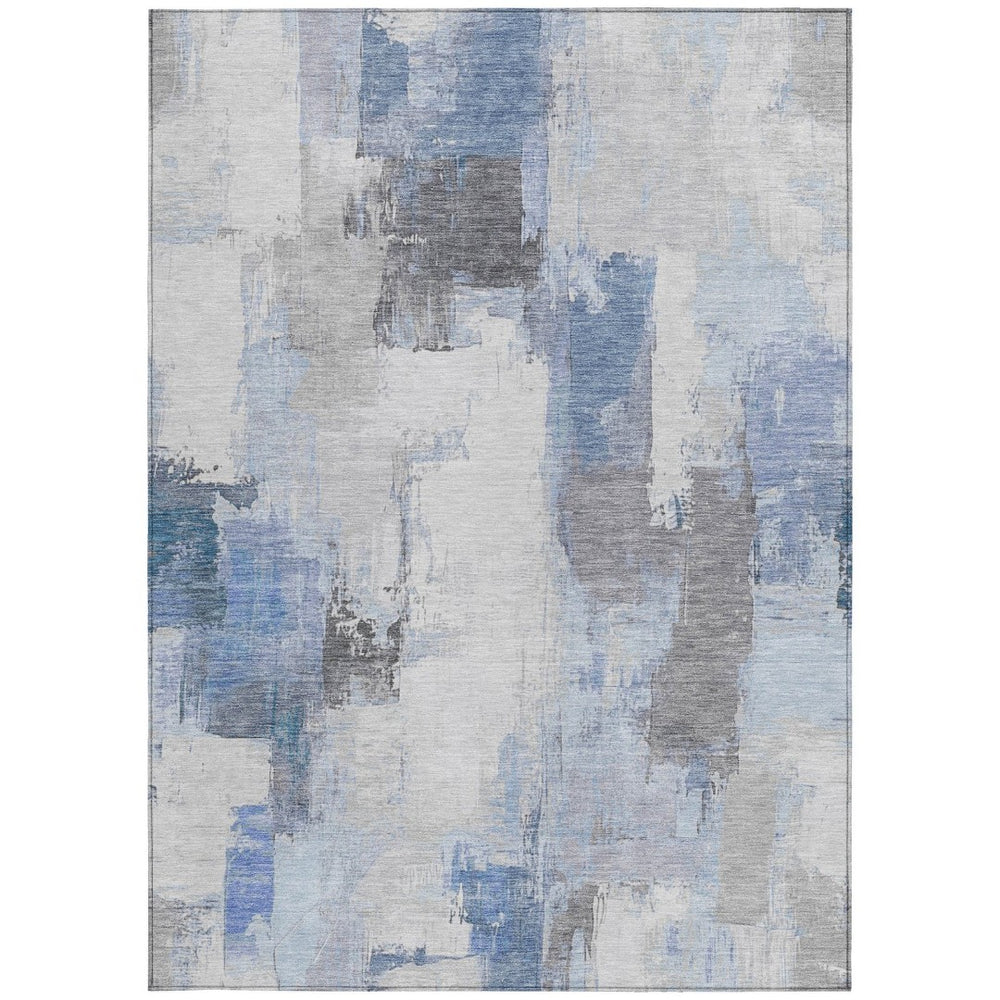 HomeRoots 5' Denim Blue and Ivory Abstract Area Rug – Stylish Washable Design for Indoor and Outdoor Use 9' X 12' 627633