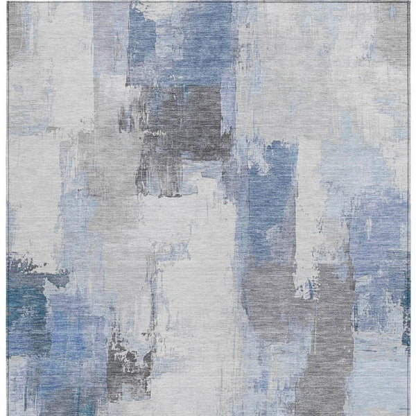 HomeRoots 5' Denim Blue and Ivory Abstract Area Rug – Stylish Washable Design for Indoor and Outdoor Use 9' X 12' 627633