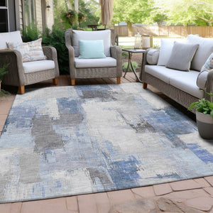 HomeRoots 5' Denim Blue and Ivory Abstract Area Rug – Stylish Washable Design for Indoor and Outdoor Use 9' X 12' 627633