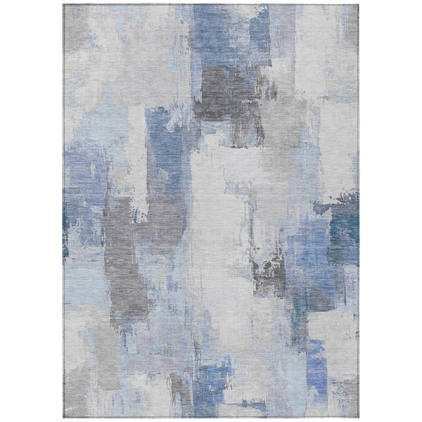 HomeRoots 5' Denim Blue and Ivory Abstract Area Rug – Stylish Washable Design for Indoor and Outdoor Use 10' X 14' 627634