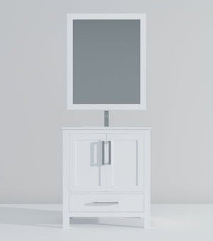 English Elm White Bath Vanity 30" W x 22" D with White Quartz Scratch-Resistant Top, Chrome Faucet & 28" Mirror B2731S01249