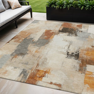 HomeRoots 5' Abstract Ivory and Rust Washable Area Rug - Stylish, Durable Design for Indoor and Outdoor Spaces 5' X 8' 627642