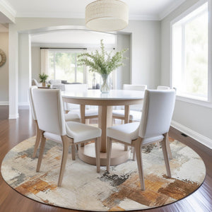 HomeRoots 5' Abstract Ivory and Rust Washable Area Rug - Stylish, Durable Design for Indoor and Outdoor Spaces 8' Round 627643