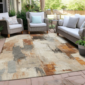 HomeRoots 5' Abstract Ivory and Rust Washable Area Rug - Stylish, Durable Design for Indoor and Outdoor Spaces 9' X 12' 627645