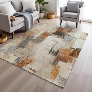 HomeRoots 5' Abstract Ivory and Rust Washable Area Rug - Stylish, Durable Design for Indoor and Outdoor Spaces 9' X 12' 627645