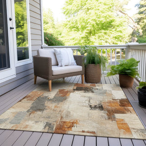 HomeRoots 5' Abstract Ivory and Rust Washable Area Rug - Stylish, Durable Design for Indoor and Outdoor Spaces 9' X 12' 627645