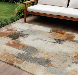 HomeRoots 5' Abstract Ivory and Rust Washable Area Rug - Stylish, Durable Design for Indoor and Outdoor Spaces 10' X 14' 627646