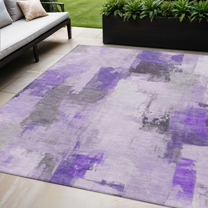 HomeRoots 5' Artistic Lavender and Ivory Abstract Area Rug - Washable, Durable, Indoor/Outdoor Style for Home 5' X 8' 627648