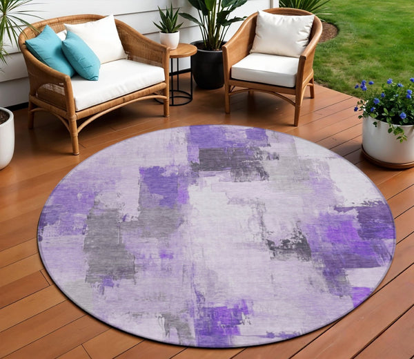 HomeRoots 5' Artistic Lavender and Ivory Abstract Area Rug - Washable, Durable, Indoor/Outdoor Style for Home 8' Round 627649