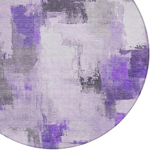 HomeRoots 5' Artistic Lavender and Ivory Abstract Area Rug - Washable, Durable, Indoor/Outdoor Style for Home 8' Round 627649