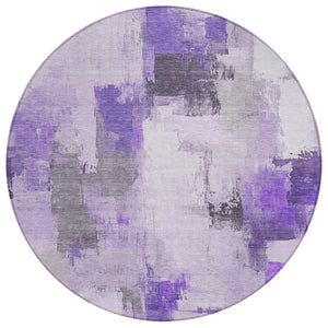 HomeRoots 5' Artistic Lavender and Ivory Abstract Area Rug - Washable, Durable, Indoor/Outdoor Style for Home 8' Round 627649