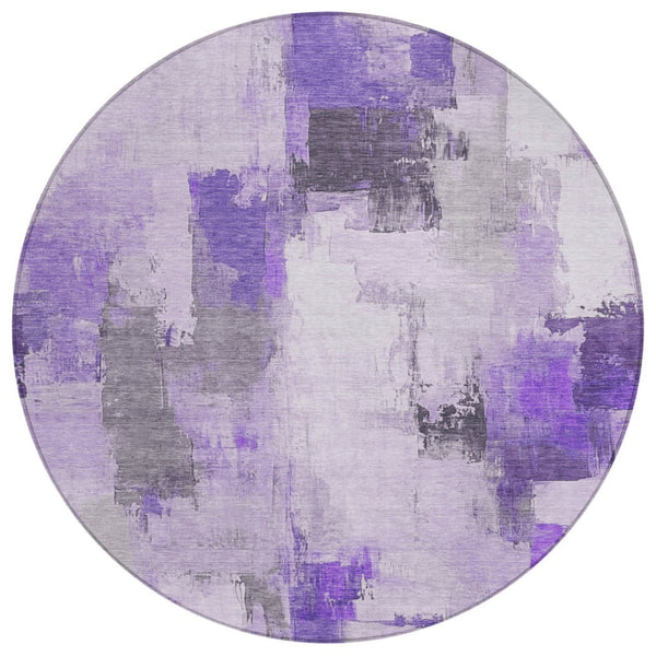 HomeRoots 5' Artistic Lavender and Ivory Abstract Area Rug - Washable, Durable, Indoor/Outdoor Style for Home 8' Round 627649