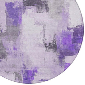 HomeRoots 5' Artistic Lavender and Ivory Abstract Area Rug - Washable, Durable, Indoor/Outdoor Style for Home 8' Round 627649