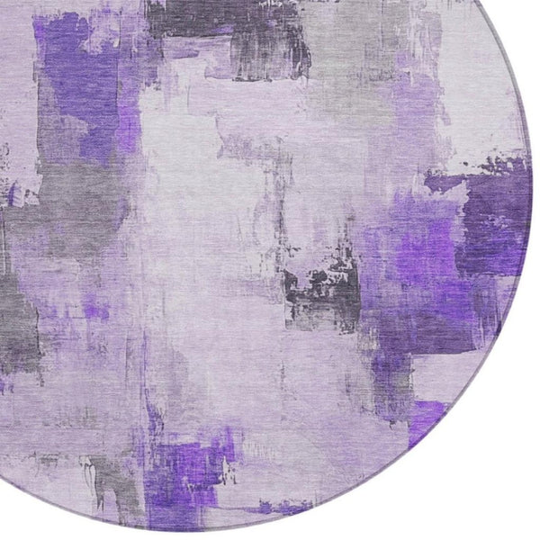 HomeRoots 5' Artistic Lavender and Ivory Abstract Area Rug - Washable, Durable, Indoor/Outdoor Style for Home 8' Round 627649