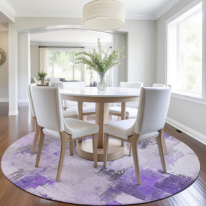 HomeRoots 5' Artistic Lavender and Ivory Abstract Area Rug - Washable, Durable, Indoor/Outdoor Style for Home 8' Round 627649