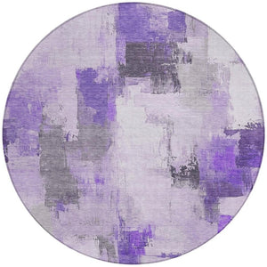 HomeRoots 5' Artistic Lavender and Ivory Abstract Area Rug - Washable, Durable, Indoor/Outdoor Style for Home 8' Round 627649