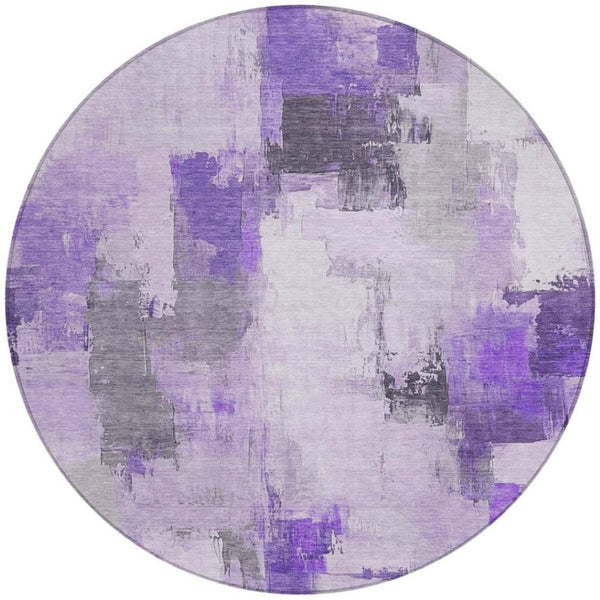 HomeRoots 5' Artistic Lavender and Ivory Abstract Area Rug - Washable, Durable, Indoor/Outdoor Style for Home 8' Round 627649
