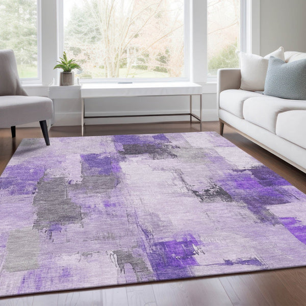 HomeRoots 5' Artistic Lavender and Ivory Abstract Area Rug - Washable, Durable, Indoor/Outdoor Style for Home 8' X 10' 627650