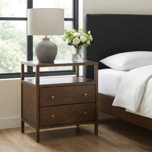Butler Specialty Butler Mendel Narrow Nightstand in Walnut — Compact 2-Drawer Nightstand with Open Shelf, Soft-Close (96 chars) 6276513