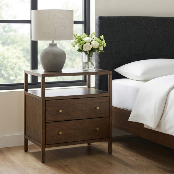 Butler Specialty Butler Mendel Narrow Nightstand in Walnut — Compact 2-Drawer Nightstand with Open Shelf, Soft-Close (96 chars) 6276513