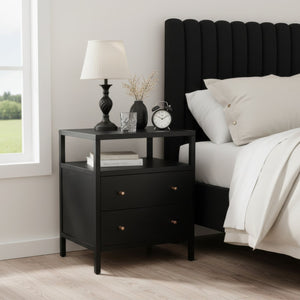 Butler Specialty Butler Mendel Nightstand in Black Finish with Two Soft-Close Drawers and Open Shelf for Organized Style 21.25"W x 18.5"D x 26.50"H 6276515