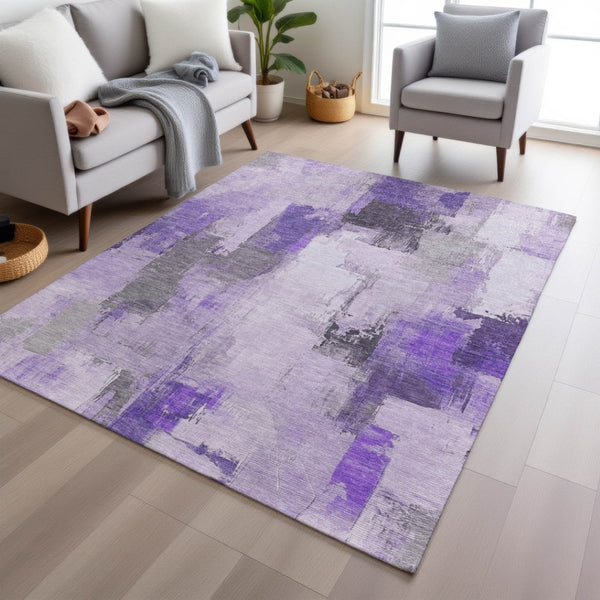 HomeRoots 5' Artistic Lavender and Ivory Abstract Area Rug - Washable, Durable, Indoor/Outdoor Style for Home 9' X 12' 627651