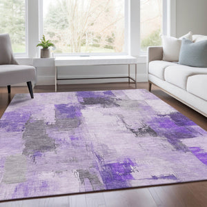 HomeRoots 5' Artistic Lavender and Ivory Abstract Area Rug - Washable, Durable, Indoor/Outdoor Style for Home 9' X 12' 627651