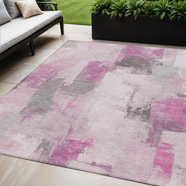 HomeRoots 5' Modern Pink and Silver Abstract Area Rug - Durable, Washable Design for Indoor and Outdoor Use 5' X 8' 627654