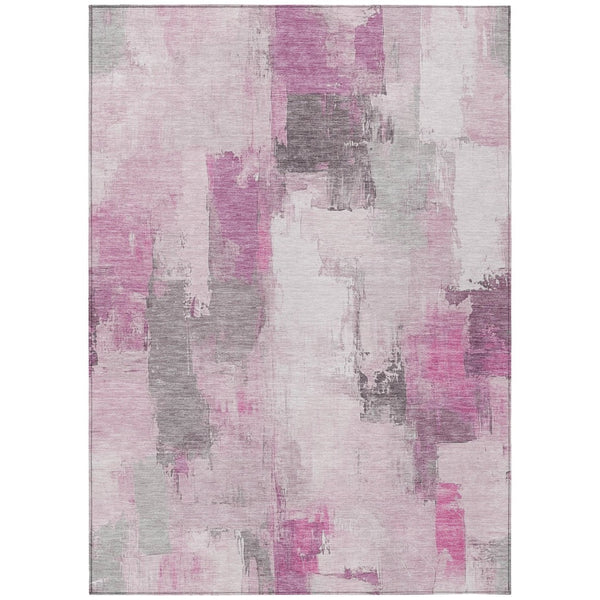 HomeRoots 5' Modern Pink and Silver Abstract Area Rug - Durable, Washable Design for Indoor and Outdoor Use 5' X 8' 627654