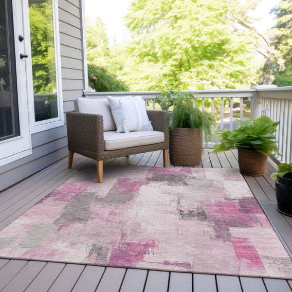 HomeRoots 5' Modern Pink and Silver Abstract Area Rug - Durable, Washable Design for Indoor and Outdoor Use 5' X 8' 627654