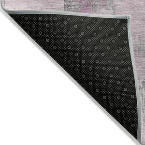 HomeRoots 5' Modern Pink and Silver Abstract Area Rug - Durable, Washable Design for Indoor and Outdoor Use 8' Round 627655