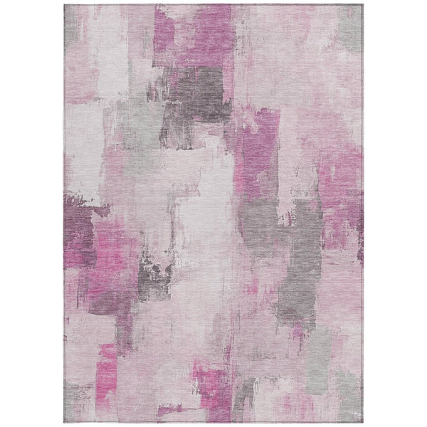 HomeRoots 5' Modern Pink and Silver Abstract Area Rug - Durable, Washable Design for Indoor and Outdoor Use 8' X 10' 627656