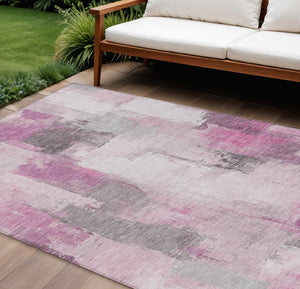 HomeRoots 5' Modern Pink and Silver Abstract Area Rug - Durable, Washable Design for Indoor and Outdoor Use 8' X 10' 627656