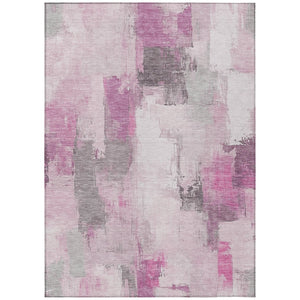 HomeRoots 5' Modern Pink and Silver Abstract Area Rug - Durable, Washable Design for Indoor and Outdoor Use 8' X 10' 627656