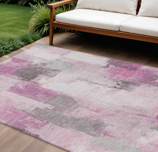 HomeRoots 5' Modern Pink and Silver Abstract Area Rug - Durable, Washable Design for Indoor and Outdoor Use 9' X 12' 627657