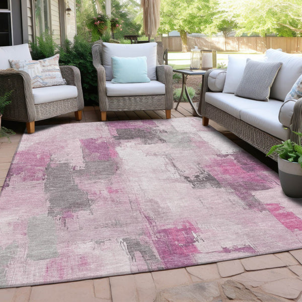 HomeRoots 5' Modern Pink and Silver Abstract Area Rug - Durable, Washable Design for Indoor and Outdoor Use 9' X 12' 627657