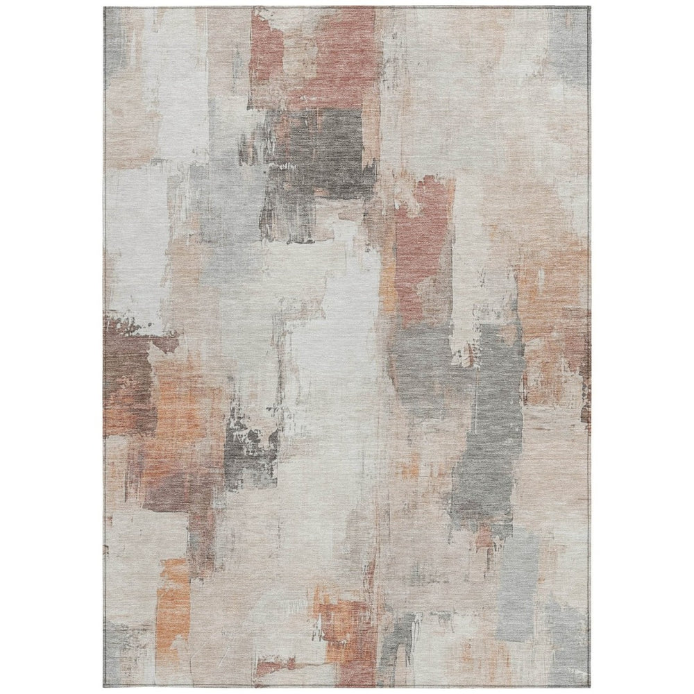 HomeRoots 5' Abstract Rust and Ivory Washable Area Rug – Durable, Stylish Indoor/Outdoor Essential for Any Space 5' X 8' 627660