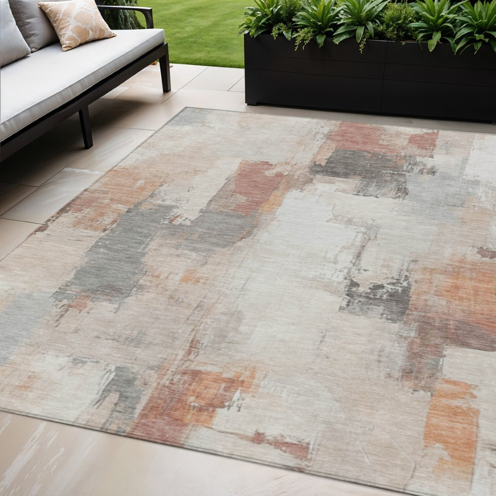 HomeRoots 5' Abstract Rust and Ivory Washable Area Rug – Durable, Stylish Indoor/Outdoor Essential for Any Space 5' X 8' 627660